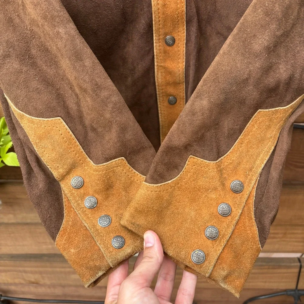 Quintal Suede Western Jacket Mens 40 Brown Tan Vintage Cowboy Scalloped Yoke